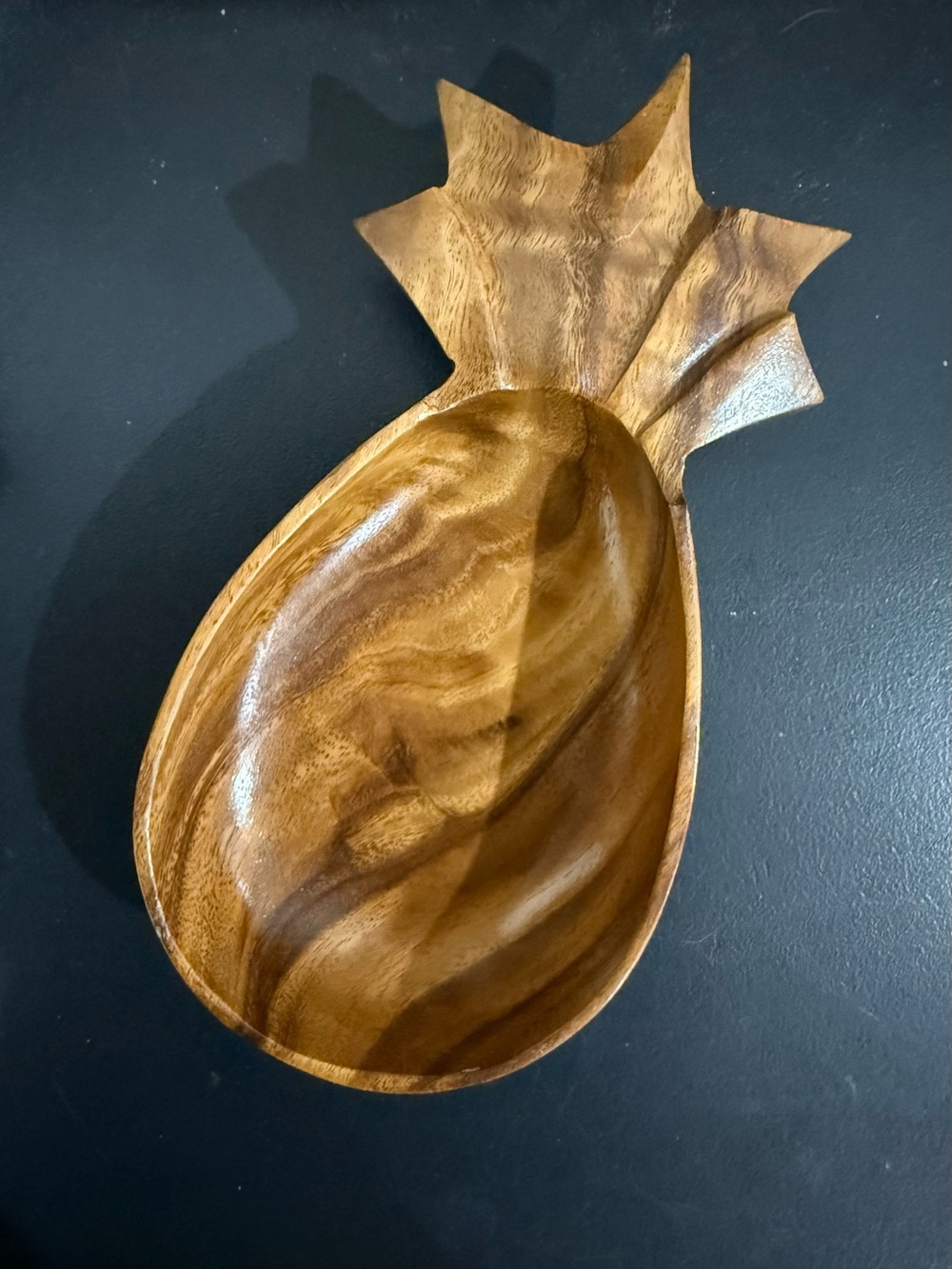 Vintage Hand-Carved Pineapple Wood Serving Bowl - Brown
